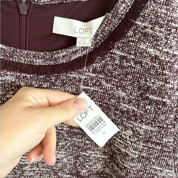 Loft purple maroon fringe knit short sleeve a line dress size 8 new - Picture 3 of 4